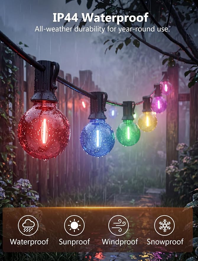 G40 LED Outdoor String Lights，25Ft Globe Multicolor Christmas Decorations String Lights with 27 Shatterproof LED Bulbs, Hanging Outdoor Patio Lights for Outside Backyard Porch Balcony Party- Black