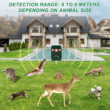 Ultrasonic Pest Repellent,Solar Animal Repeller,Outdoor Cat Repellent,Bird Repellent,Deer Repellent.Dog,Raccoon,Squirrel Repellent,Motion Activated LED Flashing Light Alarm Sound Animal Repellent