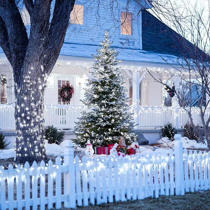 JMEXSUSS 2 Pack Solar String Lights Outdoor, Total 400 LED 151FT, White | Christmas Lights Outdoor Waterproof, 8 Modes Solar Christmas Lights for Outside Patio Yard Garden Tree Christmas Decorations