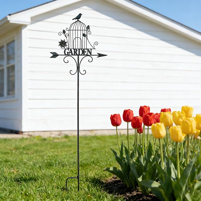 Decorative Garden Stakes，Metal Garden Sign Yard Decorations Outdoor | 58"H Decorative Metal Garden Stakes Outdoor Lawn Backyard Porch Pathway Decor