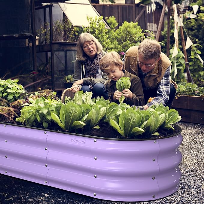 Winpull Raised Garden Bed Kit, 5x2x1 ft Galvanized Planter Box Outdoor with Safety Edging, Large Metal Raised Beds for Gardening Vegetables Flower Fruits (Provence Purple)