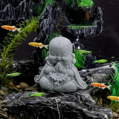 Sandstone Praying Buddha Statues Mini Zen Monk Figurine Small Buddha Sculptures Fish Tank Decoration Landscaping Garden Outdoor Ornaments for Wealth Good Luck