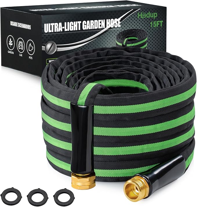 15FT Lightweight Super Flexible Garden Hose - Kink-Free, Non-Expanding, Easy Storage for Yard Lawn Outdoor Use (Black-Green)