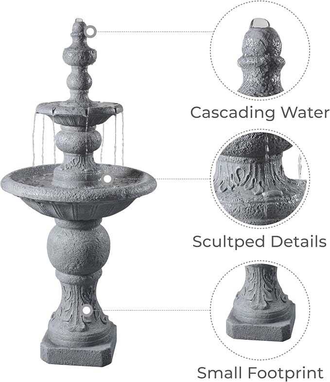 Teamson Home 52.56 in. Outdoor Two-Tier Water Fountain with Realistic ICY Stone Texture for Outdoor Living Spaces Creating a Calming Oasis for Gardens, Landscaping, Patios, Balconies, Lawns, Gray | Realistic ICY Stone Texture, For Gardens, Landscaping,...