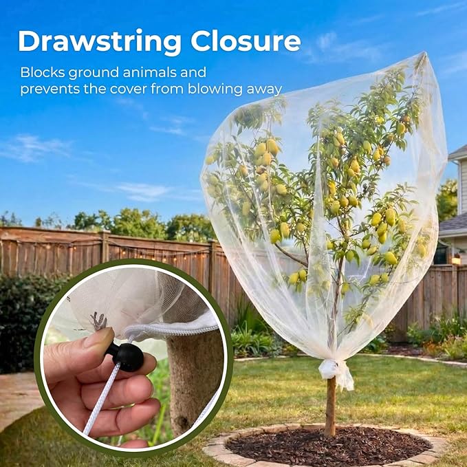 Fruit Tree Netting Cover with Zipper & Drawstring, 2 Packs 8ft x 8ft Insect Bird Barrier Netting for Garden Protection, Ultra Fine Mesh Garden Netting