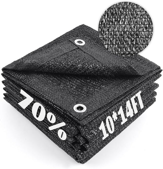 Cool Area 70% Sun Shade Cloth Mesh Tarp with Grommets for Plant Cover 10x14ft Patio Canopy Garden Pergola Greenhouse Car Barn Kennel Black