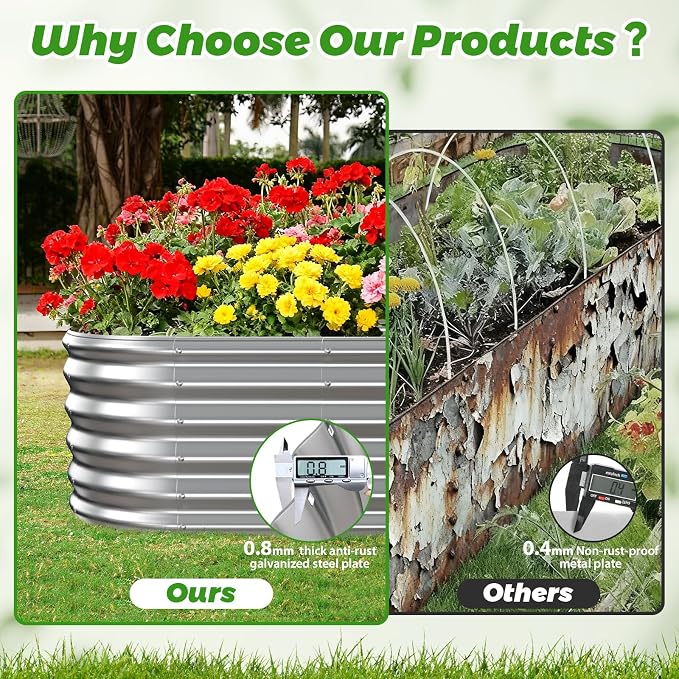 17" Tall Oval-Shaped / Elliptic Metal Raised Garden Bed Outdoor Silver | 60X24X17 Inch,1.5 FT Tall,0.8MM Thick Galvanized Metal,for Variety of Flowers,Herbs,Vegetables.with Gloves,Tool free