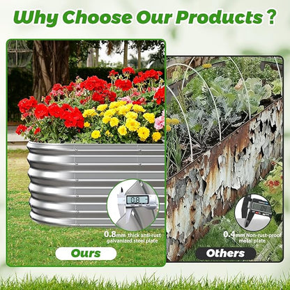 17" Tall Oval-Shaped / Elliptic Metal Raised Garden Bed Outdoor Silver | 60X24X17 Inch,1.5 FT Tall,0.8MM Thick Galvanized Metal,for Variety of Flowers,Herbs,Vegetables.with Gloves,Tool free