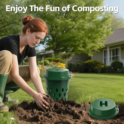 4-Pack Inground Worm Composter, 8L Outdoor Worm Farm, Worm Compost Bin for Garden Beds & Home Use, Vermicomposting Bin for Recycling Food Waste (9.5x9.5x10.8Inch), Green