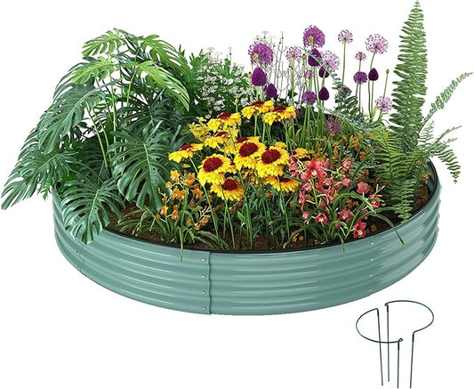 ZFHgarden Galvanized Metal Planter Round Raised Garden Bed Kit for Gardening Outdoor，3x3x1ft Grow Garden Box Raised Flower Bed，Round Galvanized Planter Outdoor Large Metal Fire Pit Ring