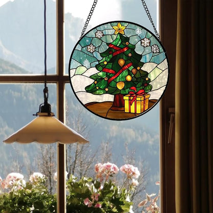 DASTOLL Stained Glass Window Hanging Green Christmas Tree Snowflake 9.8" - Suncatcher Door Garden Sun Catcher Xmas Holiday Decor Birthday for Mom Men Woman Friend Nana