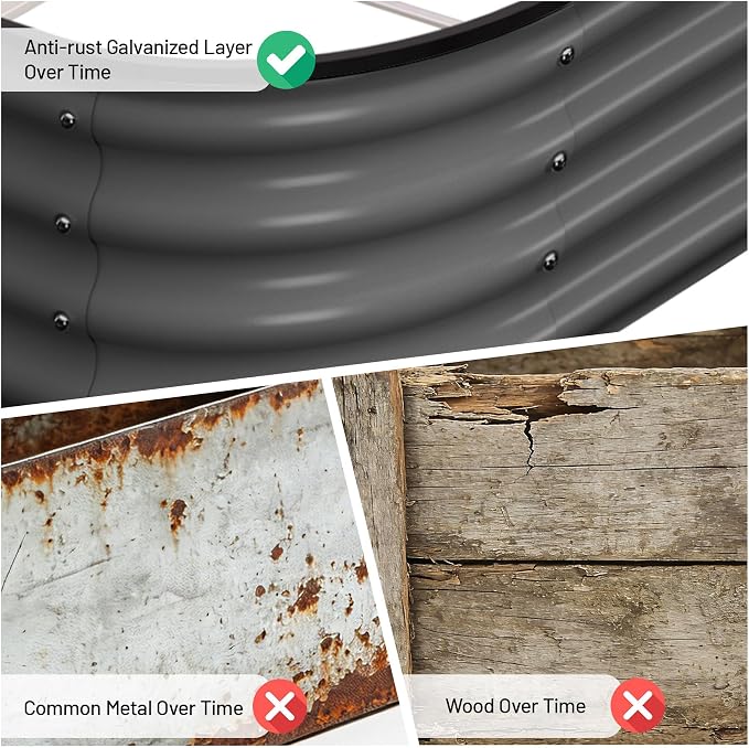 Garvee Galvanized Raised Garden Bed, 2Pcs Raised Garden Beds Outdoor, Oval Planter Raised Beds with Gloves and Rubber Edge Trim for Vegetables, Flowers and Herbs, 4x2x1 FT, Dark Grey