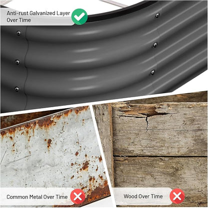 Garvee Galvanized Raised Garden Bed, 2Pcs Raised Garden Beds Outdoor, Oval Planter Raised Beds with Gloves and Rubber Edge Trim for Vegetables, Flowers and Herbs, 4x2x1 FT, Dark Grey