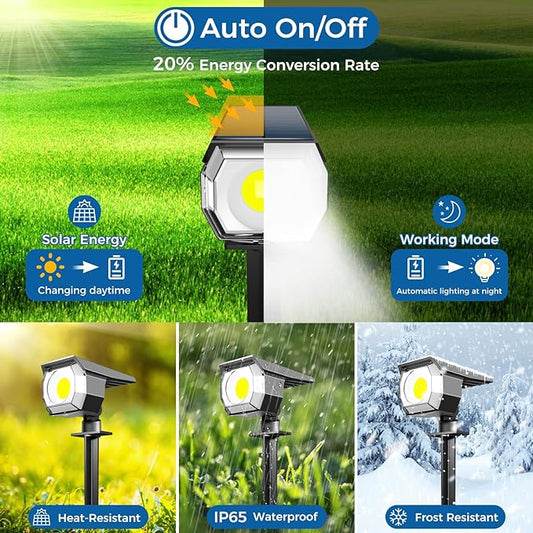 2 Pack Solar Spot Lights Outdoor, Solar Spotlights Outdoor Waterproof 2-in-1 Auto On/Off Landscape Lighting for Outside Yard Wall Garden Pathway