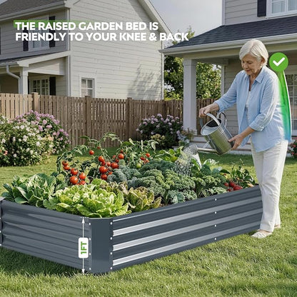 2Pack 6×3×1ft Galvanized Raised Garden Bed Kit, Metal Planter Boxes Outdoor, Large Raised Beds for Vegetables, Fruits, and Flowers - Grey