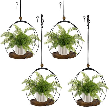 hismocal 4-Pack Hanging Plant Shelves, Wood Plant Display for 5.5" Pots | Solid Wood, Adjustable Rope, Fits Pots up to 5.5", 4-Pack