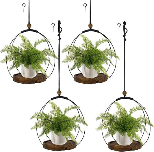 hismocal 4-Pack Hanging Plant Shelves, Wood Plant Display for 5.5" Pots | Solid Wood, Adjustable Rope, Fits Pots up to 5.5", 4-Pack
