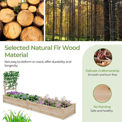 S AFSTAR Raised Garden Bed with Trellis & Planter Box, 93" L x 25" W x 40" H Outdoor Wooden Planter Box Kit for Flower Herb Vegetable Fruit Climbing Vines, Elevated Gardening Bed for Garden Patio