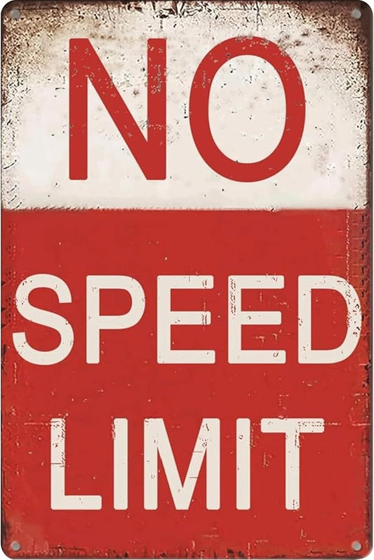 Boys Room Decor No Speed Limit Tin Signs-Funny Decor Garage Gifts for Men,Vintage Signs for Bedroom Bar Pub Club Garage Man Cave Decoration 8x12 Inches