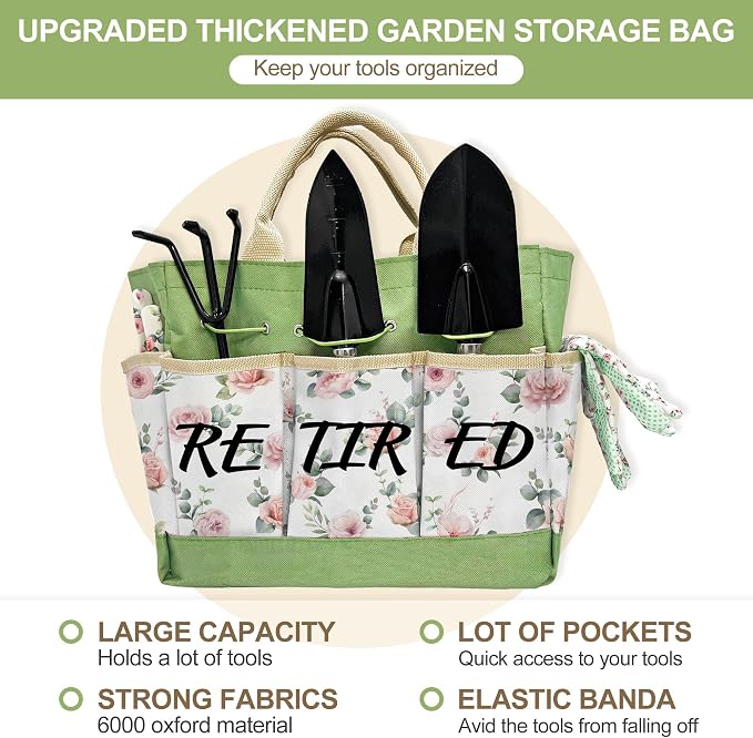 Retirement Gift for Woman, Garden Kit Christmas Retirement Gifts Floral Gardening Tool and Durable Garden Tool Organizer Bag, Gardening Set for Grandma/Coworker, Retired Plant Lover Birthday Present