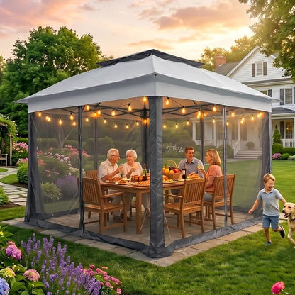 COOS BAY 11x11 Pop Up Gazebo with Mesh Netting, Instant Outdoor Canopy Tent, Water Resistant Shelter with UPF 50+ UV Protection, 121 Sq Ft Coverage, Gray