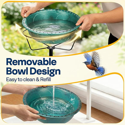 VIVOHOME Bird Bath for Outside, Outdoor 13'' Birdbath Bowl with Metal Ground Stake, Weather-Resistant ABS Bird Bath and Feeder for Garden, 1.45 Gallons, Green