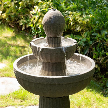 37.80” H Outdoor Water Fountain Made with Eco-Friendly Recyclable Materials, Polyethylene Cascading Waterfall Water Fountain Outdoor, Garden Decor with LED Light for Patio, Backyard (Andesite)