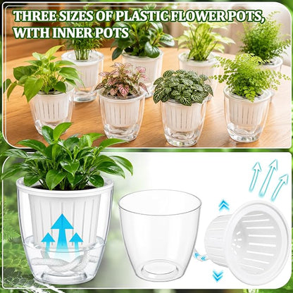 36 Pcs Self Watering Pots 3.5 Inch Plastic Flower Plant Pot with Inner Pot Self Watering Wick Planter White Clear Flower Pots for Indoor Plants Herbs, Flowers, Succulent (Transparent White)