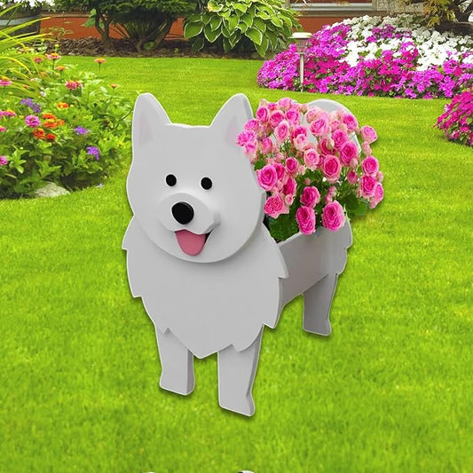 Samoan Dog Planter Pots, 9.45 x 6.81 x 13.46 Inches | Dog Flower Pot, Cute Animal Shaped Plant Pot, Gifts for Women & Pet Lovers, Indoor Outdoor Garden Home Office Decor