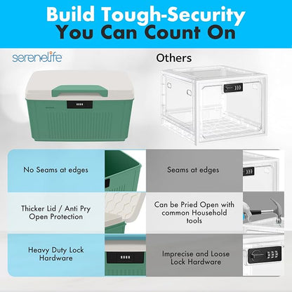 SereneLife Secure Storage Bin with Combination Lock, 8.5-Gallon Heavy-Duty Lockable Container, Green