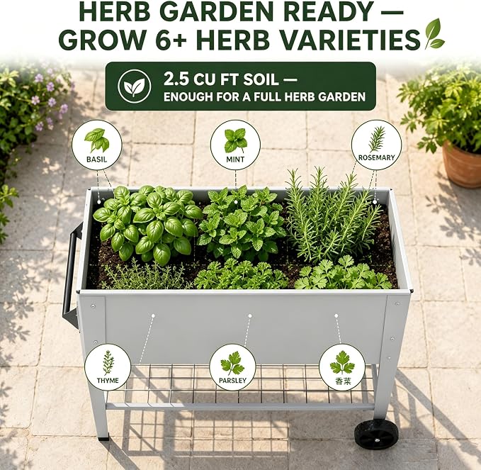 LEETOLLA 𝐑𝐚𝐢𝐬𝐞𝐝 𝐆𝐚𝐫𝐝𝐞𝐧 𝐁𝐞𝐝 𝐎𝐮𝐭𝐝𝐨𝐨𝐫 Elevate Herb Garden Planter Box Outdoor Raised Planter Box with Legs On Wheels for Vegetables Flower Tomato Patio Backyard