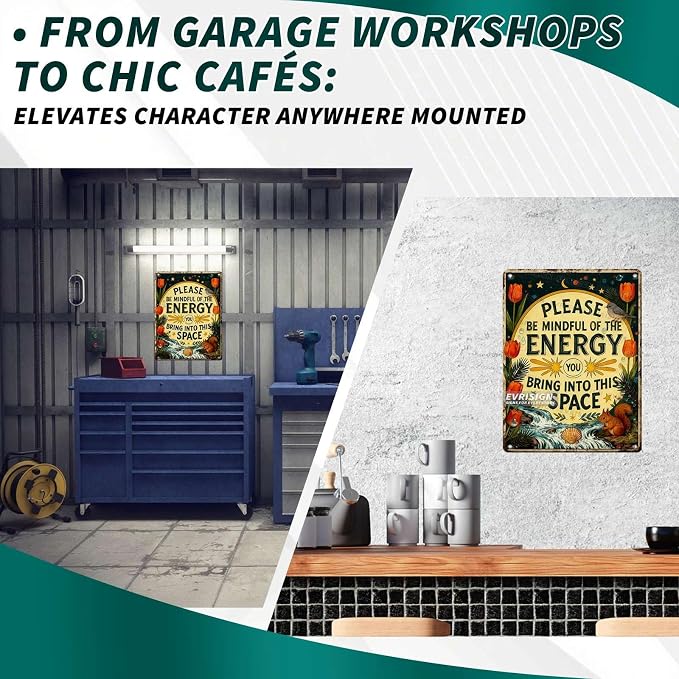 Please Be Mindful of the Energy You Bring Retro Tin Sign Spiritual Decor For Spiritual Decor Lovers Yoga Meditation Enthusiasts Home Yoga Room Metal Wall Art 12x16inch