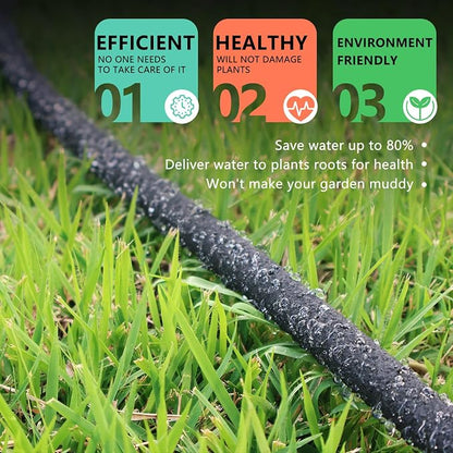1/2’’ Soaker Hose 50 ft for Garden Beds, Heavy Duty Soaker Hoses with Kits for Water Saving, Rubber Garden Watering Hose 50 Foot Drip Irrigation Hose System (50 ft)