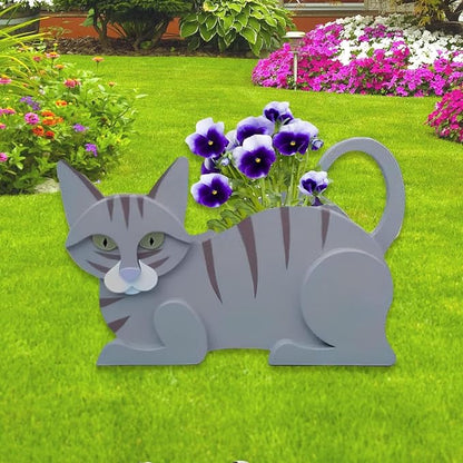 Blue Cat Planter Pots, 12.5 x 5.6 x 7.8 Inches | Cat Flower Pot, Cute Animal Shaped Plant Pot, Gifts for Women & Pet Lovers, Indoor Outdoor Garden Home Office Decor