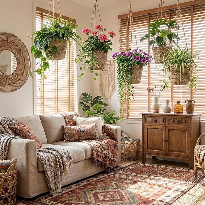 12 Pcs Seagrass Hanging Planter Basket Hand Woven Plant Basket with Plastic Liners Hanging Plant Holder Storage Containers with Cotton Rope for Indoor Garden Decor (Small,Brown)