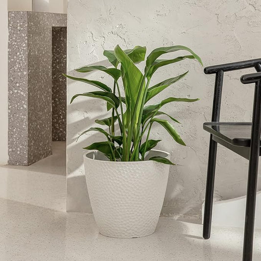 LA JOLIE MUSE Outdoor Indoor Tree Planters,14 Inch Large Planter Flower Pots,Modern Decorative White Planter Pot for House Plants,Honeycomb