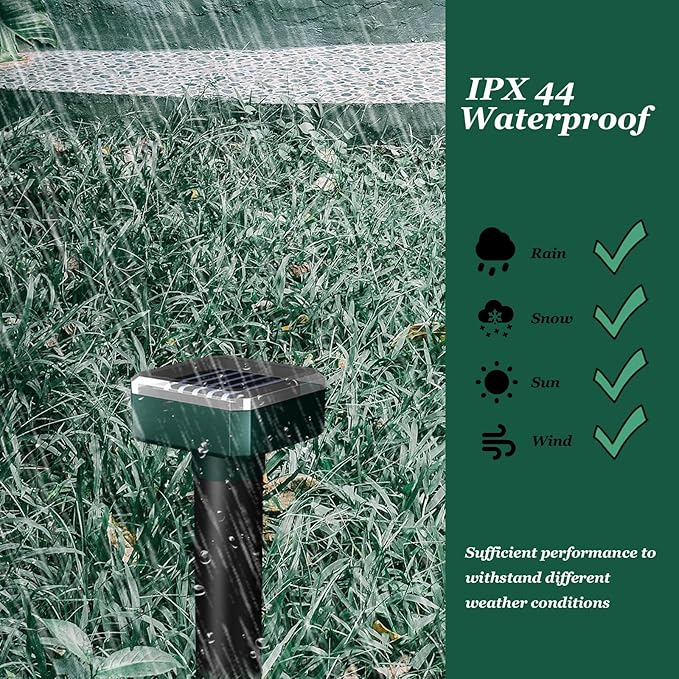 Snake Away for Outdoors, Solar Powered Snake Repellent for Yard - Sonic Snake Deterrent, Waterproof & Pet Safe for Garage, Lawn, Home Use (4)