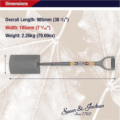 Spear & Jackson 1180NB Neverbend Carbon Steel Digging Spade, Gray, 98.5 x 18.5 x 8 cm