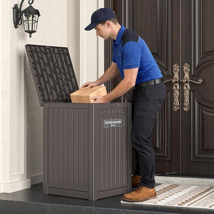 Package Delivery Box for Outside, Storage Box with Lockable Secure, Outdoor Resin Package Drop Container Waterproof for Backyard, Garden, Patio & Lawn, Brown