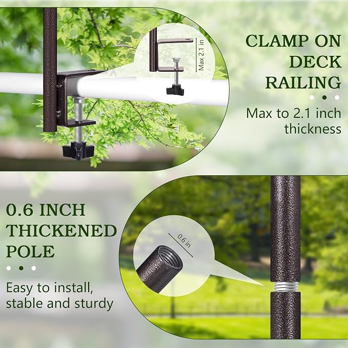 YINGYM Deck Bird Feeder Pole Porch Multi-Hooks Hanging Kit for Outside with Two Adjustable Branches, Water Bowl, Bird Feeder Planter Hanger