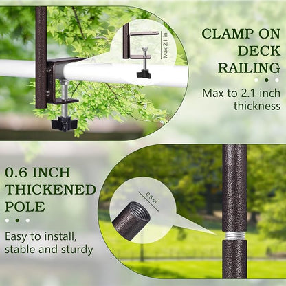 YINGYM Deck Bird Feeder Pole Porch Multi-Hooks Hanging Kit for Outside with Two Adjustable Branches, Water Bowl, Bird Feeder Planter Hanger