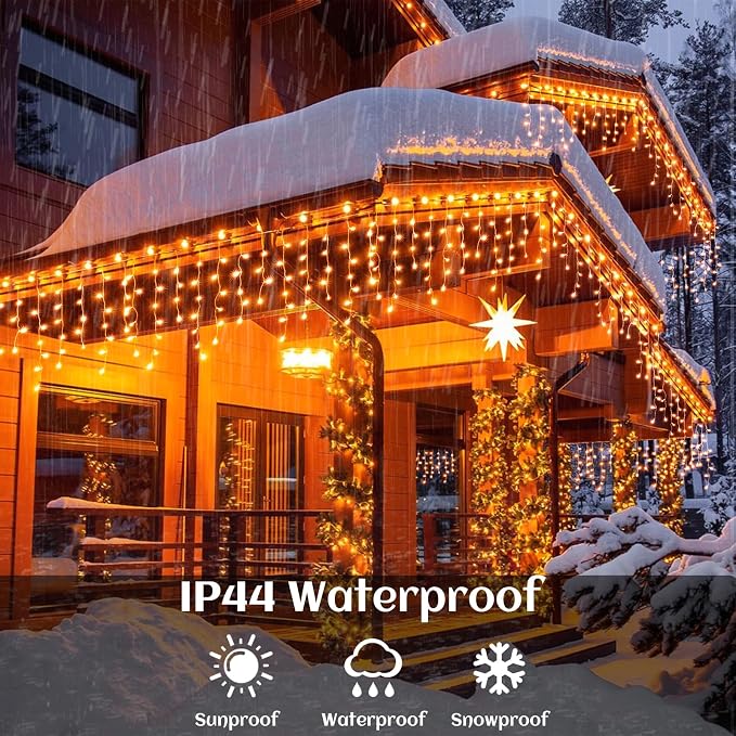 Orange Halloween Lights Outdoor Indoor, 66ft Icicle Lights for Outside, 640 LED Twinkle String Lights with 120 Drops Clear Wire Short Curtain Lights for Room Home Wall Bedroom Decor