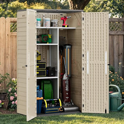 YITAHOME 60cuft Vertical Storage Shed Shelf, Weatherproof Metal Shelf for 60 cu ft Tool Cabinet, Ideal for Outdoor Use, Easy Assembly,45.6" L X 13.2" W X 69" H, White