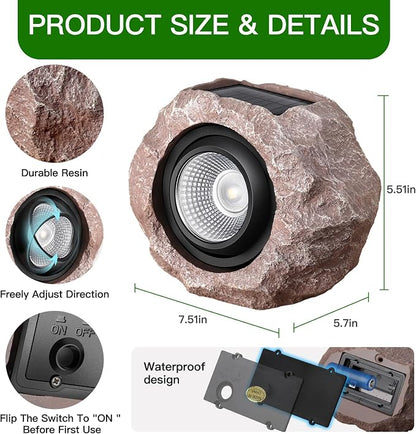 Timeflies Solar Rock Lights Outdoor, 2 Pack Super Bright Solar Spot Lights Outdoor IP65 Waterproof Solar Yard Lights, Auto On/Off Garden Decor for Outside Paths, Sidewalks, Yards, Landscapes, Patios
