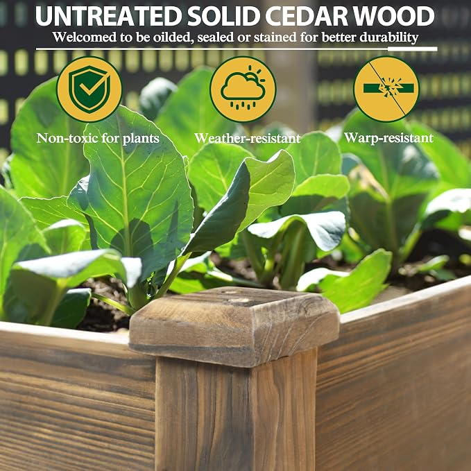 Yardenaler 48x24x33in Raised Garden Bed Featuring Legs, Outdoor Elevated Wood Planted Box Equipped with Wheels & Shelf for Vegetable Flower, Backyard and Patio, Rustic