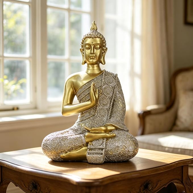 Gold Buddha Statue Gold Decor Meditation Gifts Indoor Statue for Zen Art | YOUERDA; Buddha Statues Yoga Meditation Room Home Decor Indoor, Buddhist Art Zen Sculptures Gifts for Mom