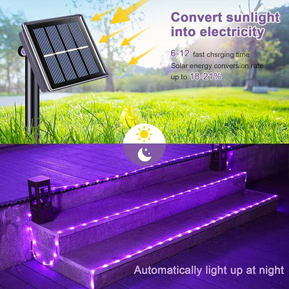 JMEXSUSS 200 LED Purple Solar Halloween Lights, 66 ft Rope Lights Outdoor Waterproof, PVC Tube Purple Christmas String Lights for Party Tree Fence Christmas (Pack of 2)