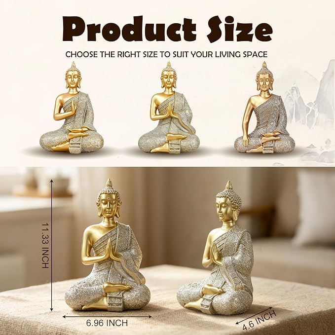 Gold Sitting Buddha Statue Decor Meditation Gifts Zen Art Indoor Statue | YOUERDA; Buddha Statues Yoga Meditation Room Home Decor Indoor, Buddhist Art Zen Sculptures Gifts for Mom