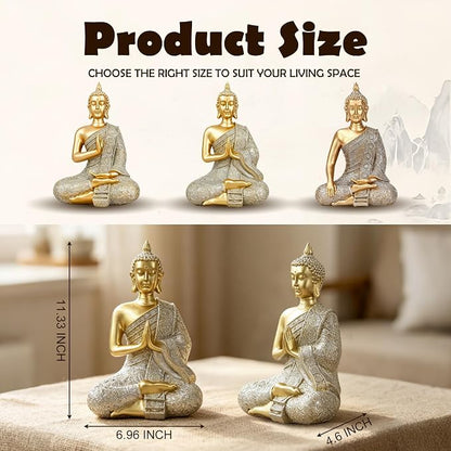 Gold Sitting Buddha Statue Decor Meditation Gifts Zen Art Indoor Statue | YOUERDA; Buddha Statues Yoga Meditation Room Home Decor Indoor, Buddhist Art Zen Sculptures Gifts for Mom