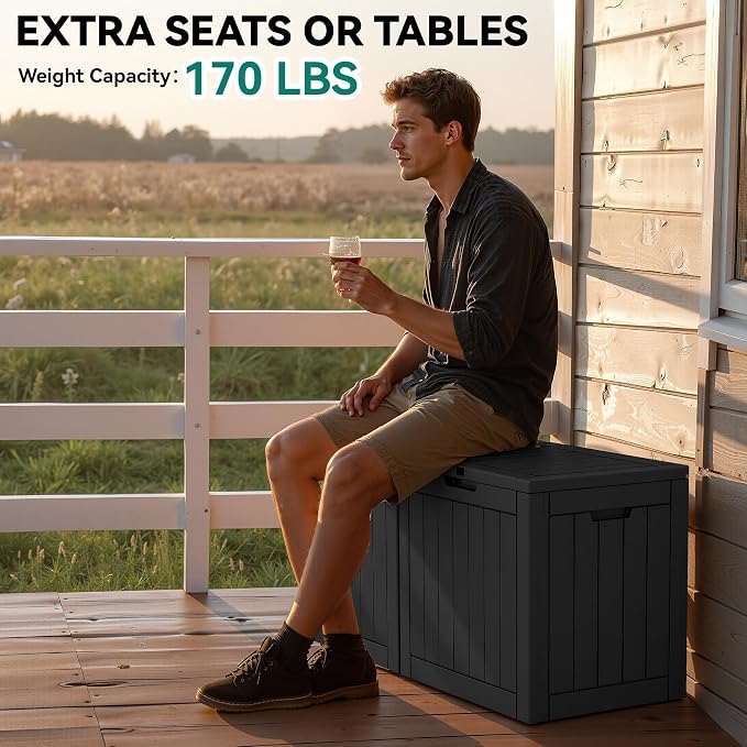 YITAHOME 30 Gallon Deck Boxes 2 Pack | Waterproof Outdoor Storage for Cushions, Tools & Pool Accessories, Resin Package Delivery for Patios, Gardens & Decks, Black